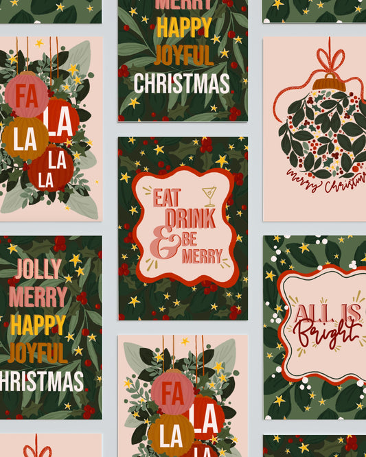 Pack Of 5 Mixed Design Christmas Cards
