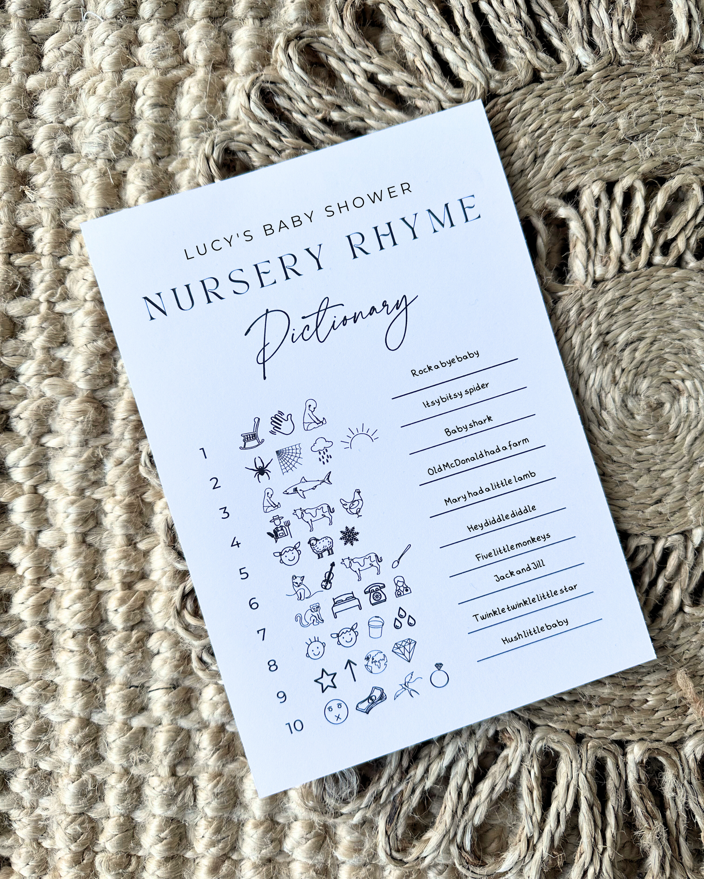 Personalised Baby Shower Nursery Rhyme Pictionary Game
