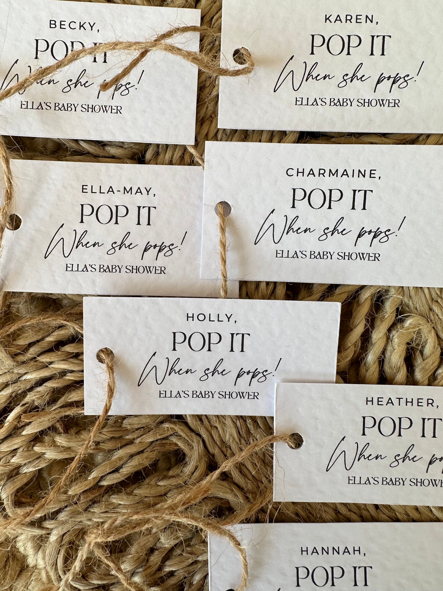 Pop When She Pops Personalised Bottle Name Tag