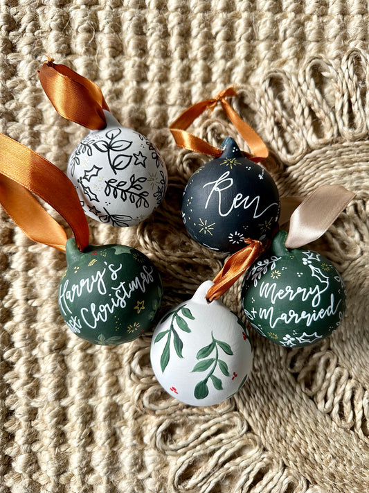 Personalised Hand Painted Ceramic Merry And Married Christmas Bauble
