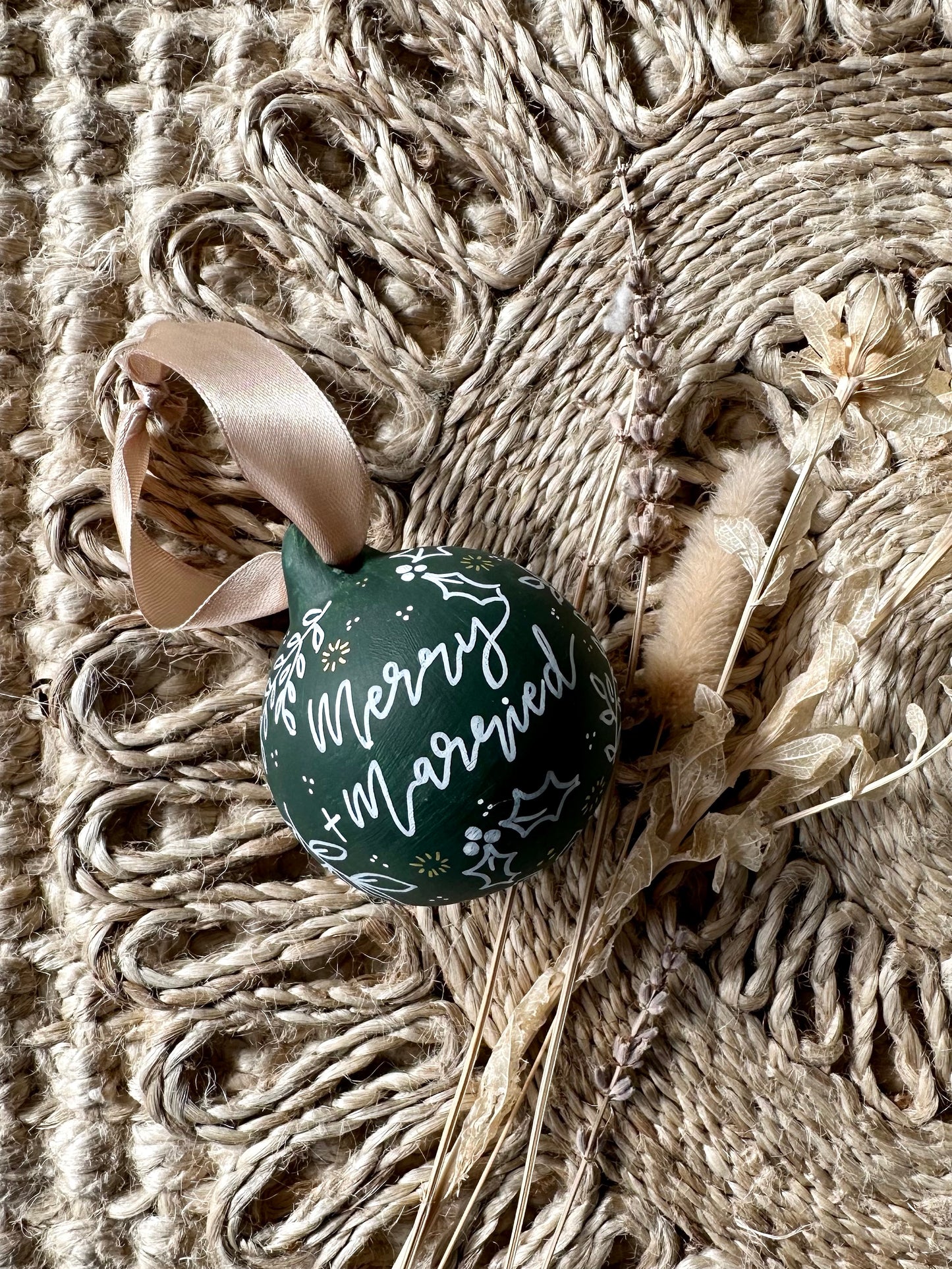 Personalised Hand Painted Ceramic Merry And Married Christmas Bauble
