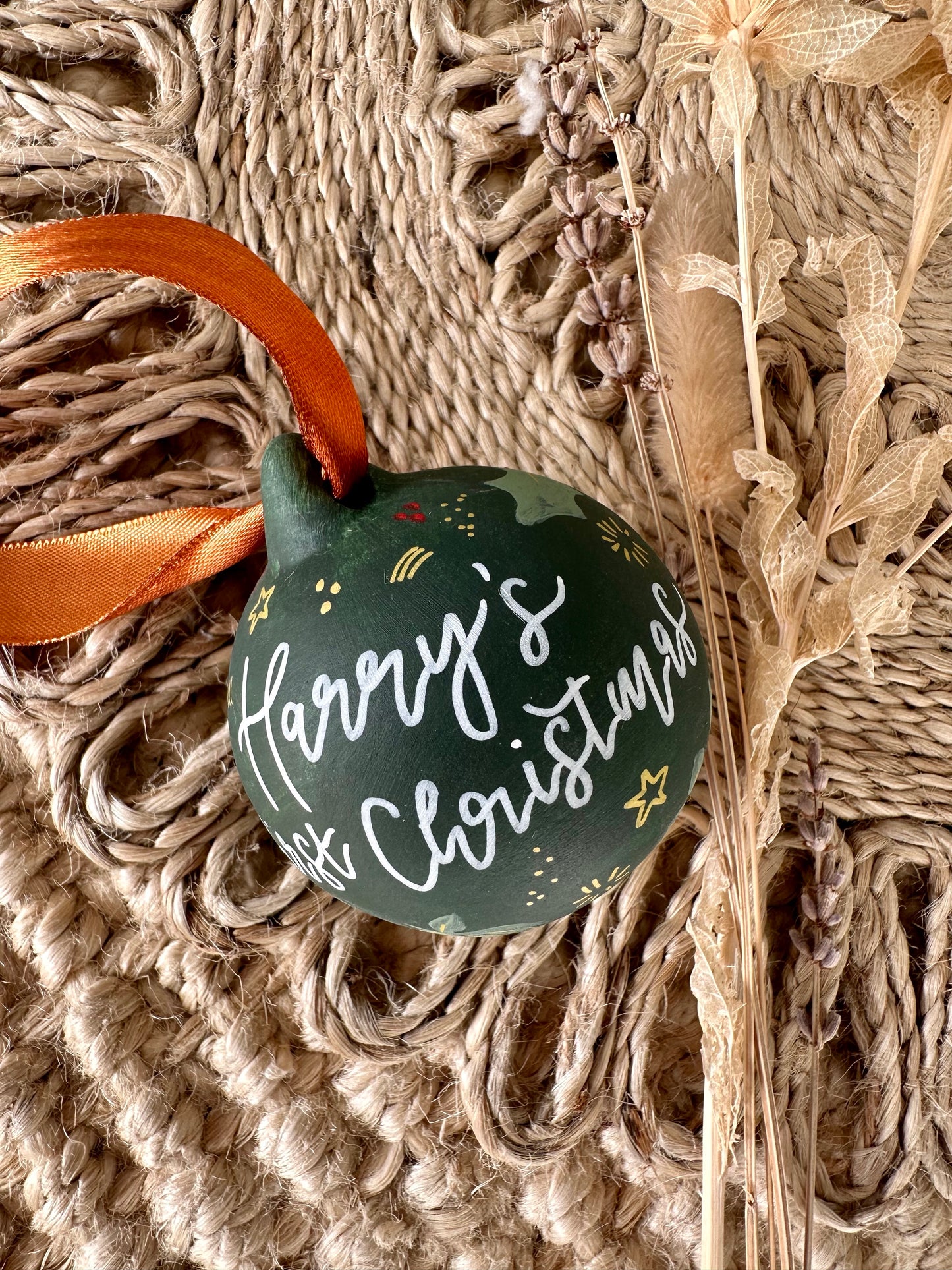 Personalised Hand Painted Ceramic Christmas Foliage Bauble