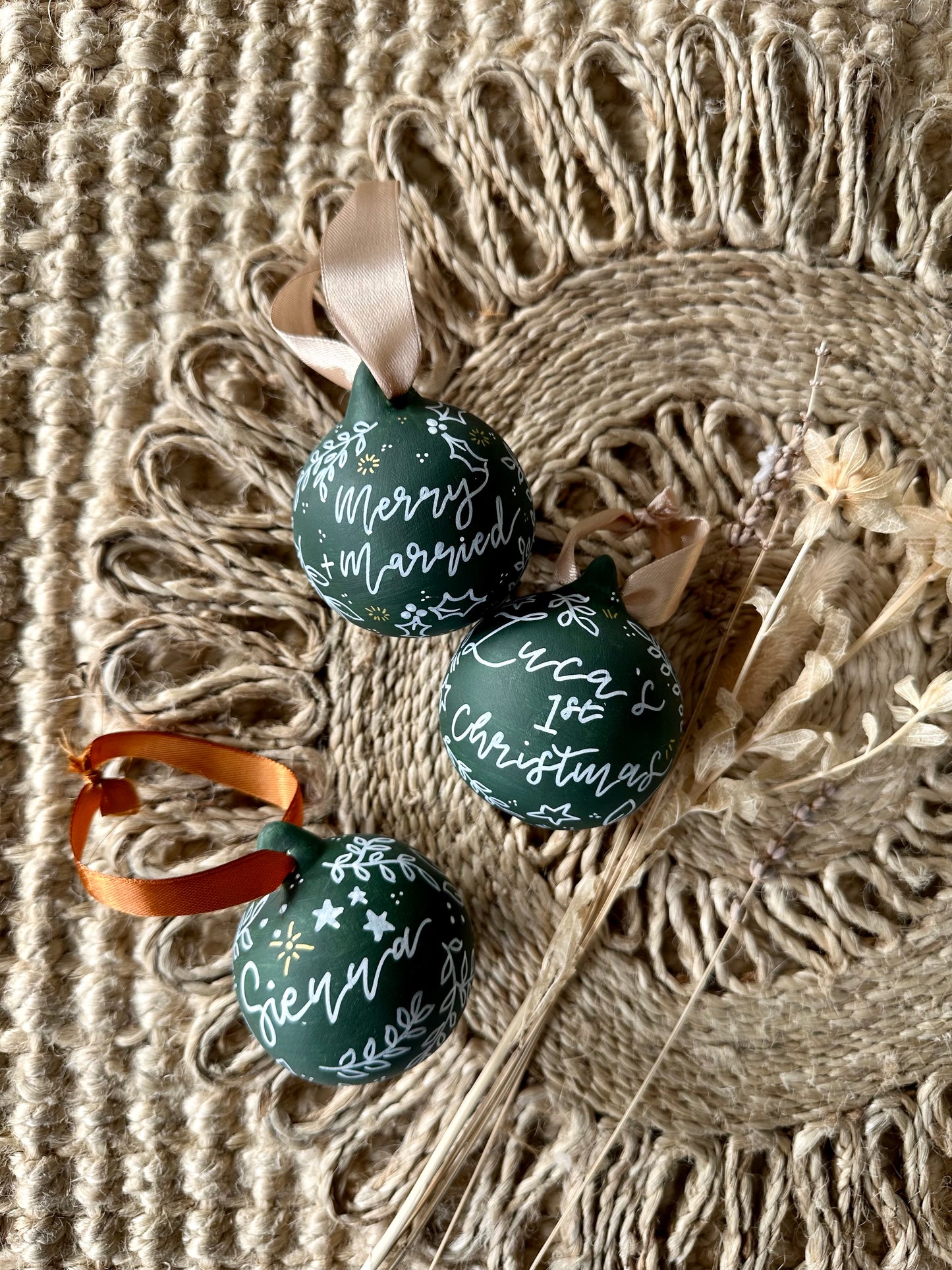 Personalised Hand Painted Ceramic Christmas Foliage Bauble