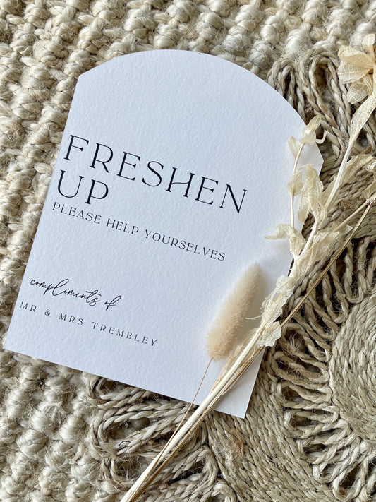 Personalised Arch Design Freshen Up Bathroom Wedding Sign