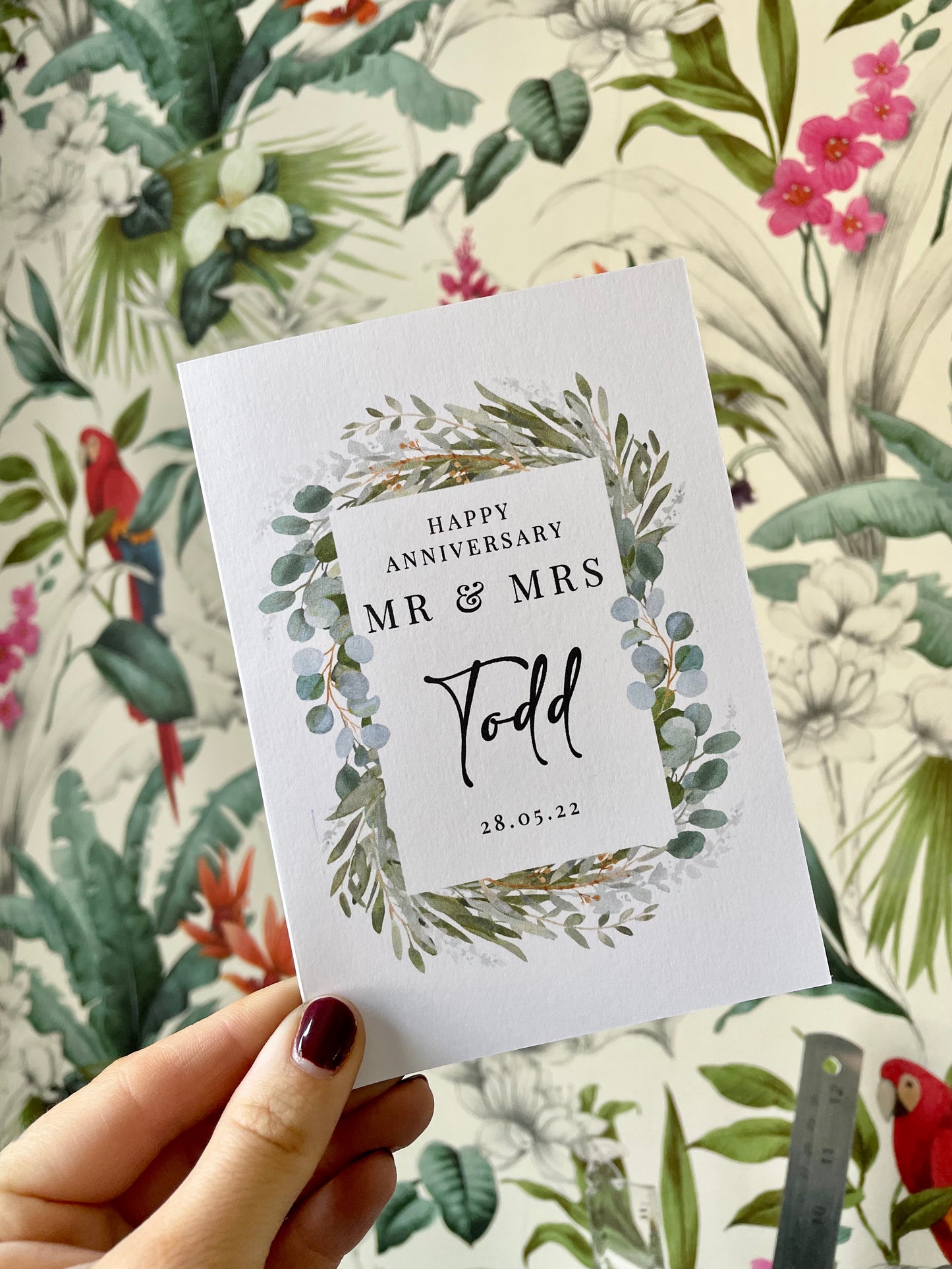 Personalised Botanical Border Anniversary Card