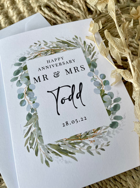 Personalised Botanical Border Anniversary Card