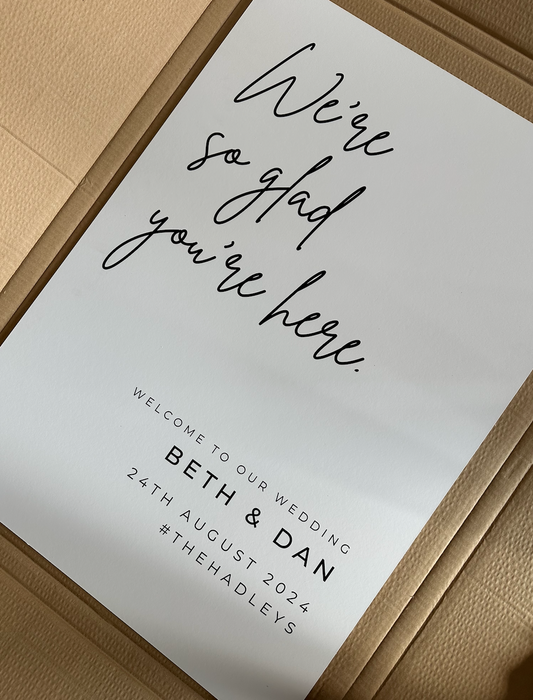 We're So Glad You're Here Large Welcome To Our Wedding Sign
