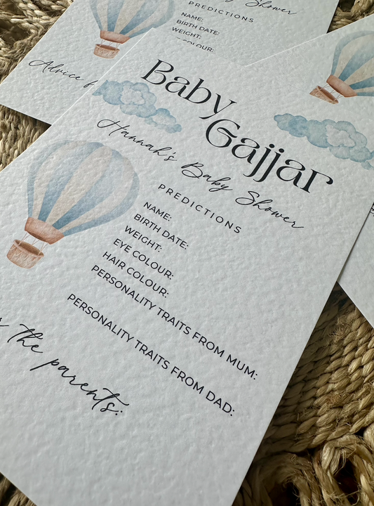 Personalised Hot Air Balloon Theme Baby Shower Prediction Card Rectangle