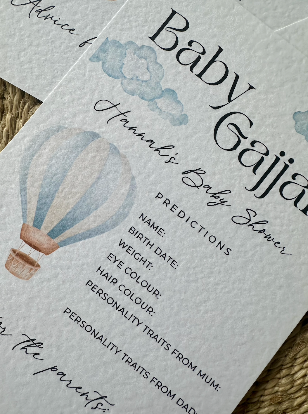 Personalised Hot Air Balloon Theme Baby Shower Prediction Card Rectangle