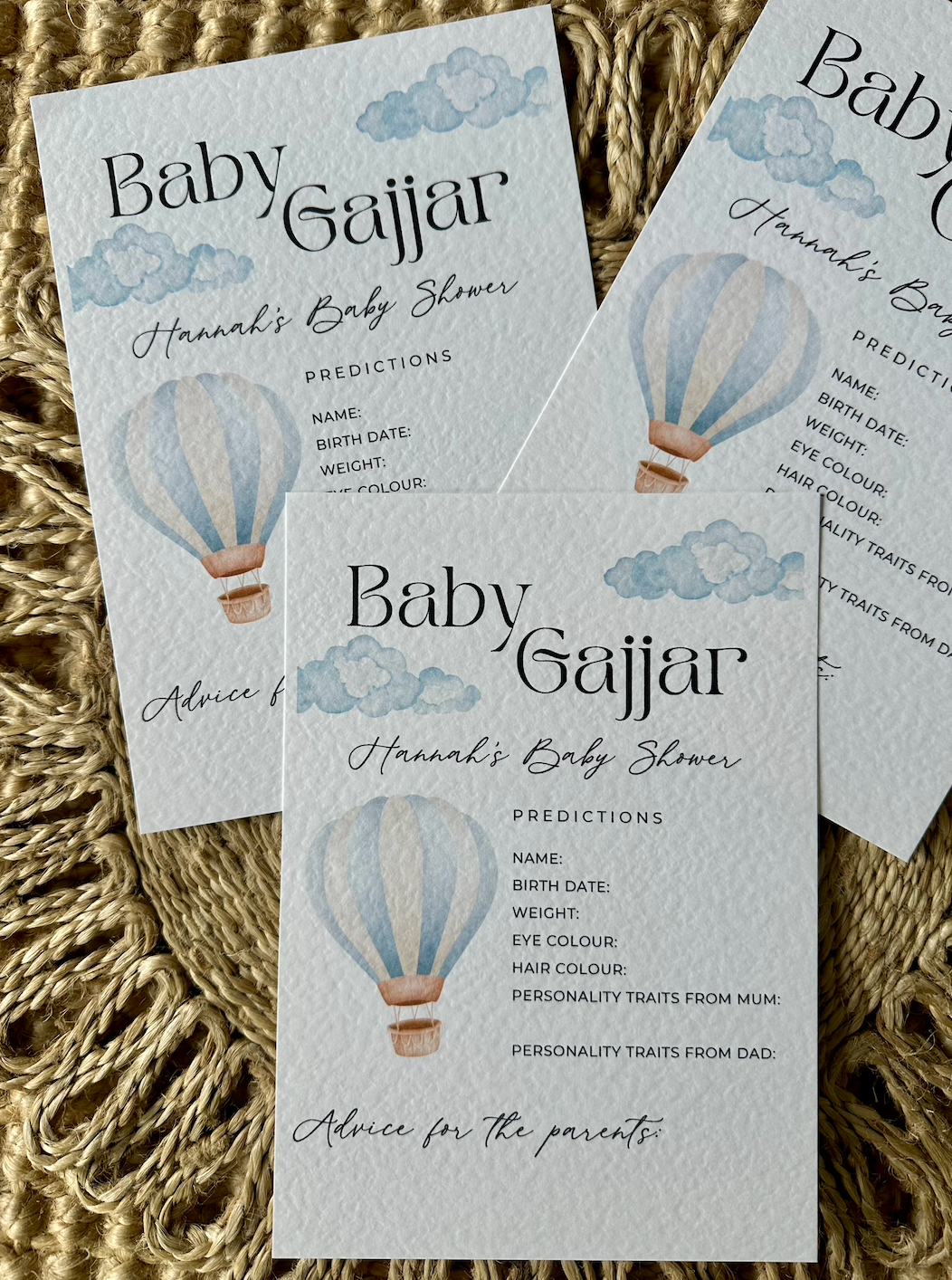 Personalised Hot Air Balloon Theme Baby Shower Prediction Card Rectangle