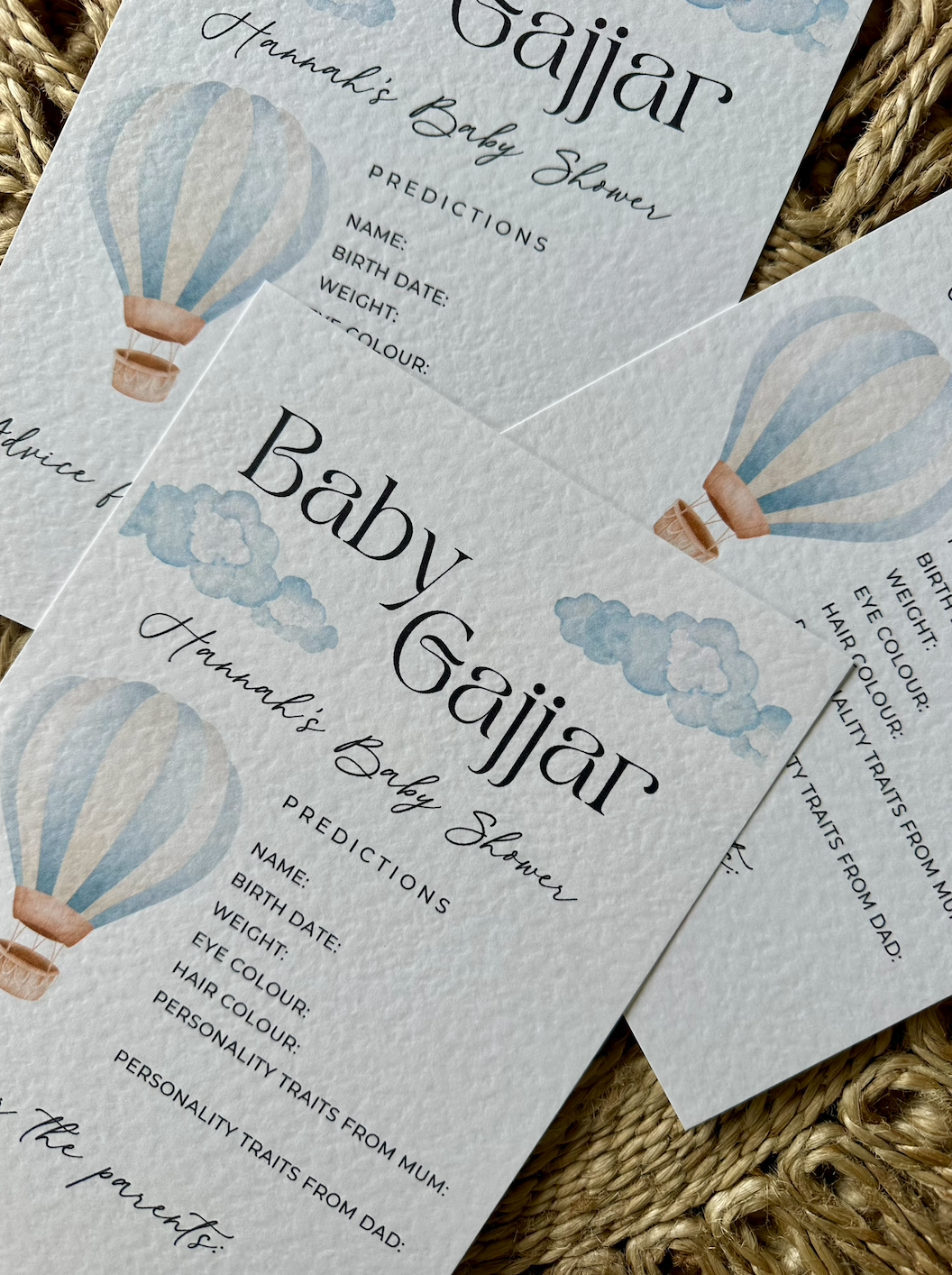 Personalised Hot Air Balloon Theme Baby Shower Prediction Card Rectangle
