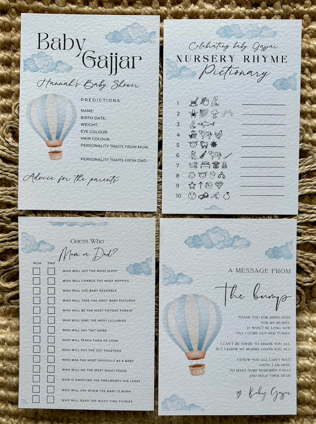 Personalised Hot Air Balloon Theme Baby Shower Prediction Card Rectangle
