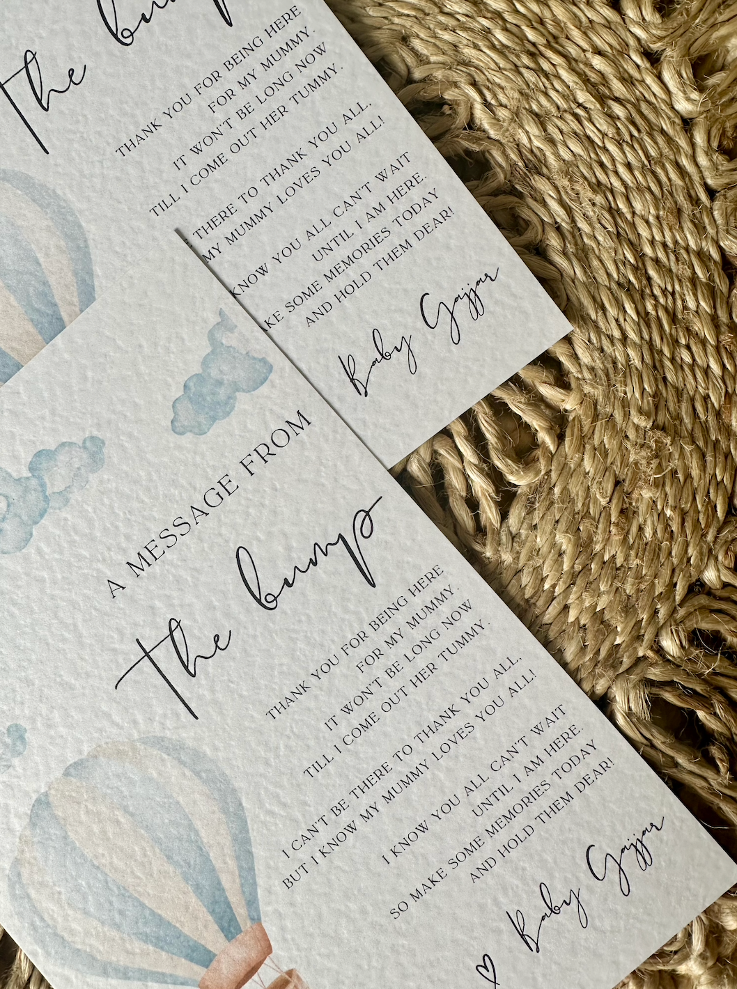 Personalised Message From The Bump Hot Air Balloon Theme Card