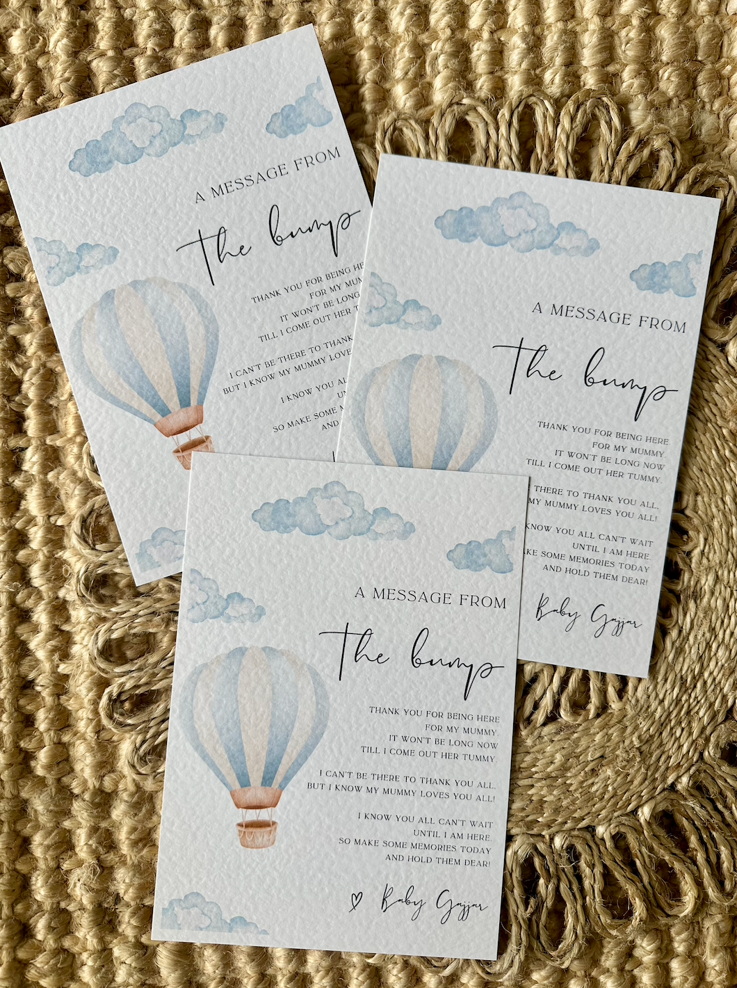 Personalised Message From The Bump Hot Air Balloon Theme Card