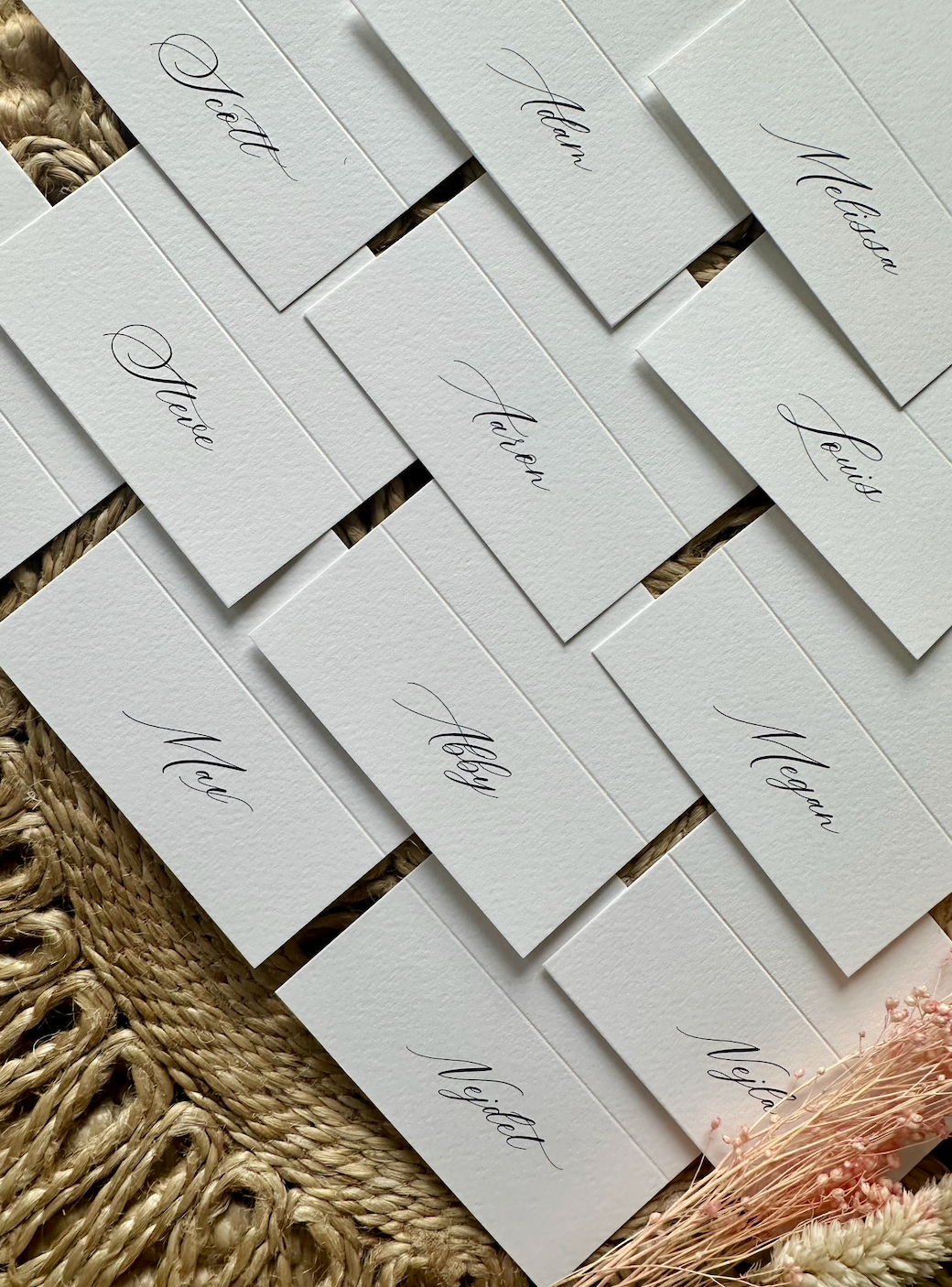 Traditional Calligraphy Personalised Folded Place Card Names