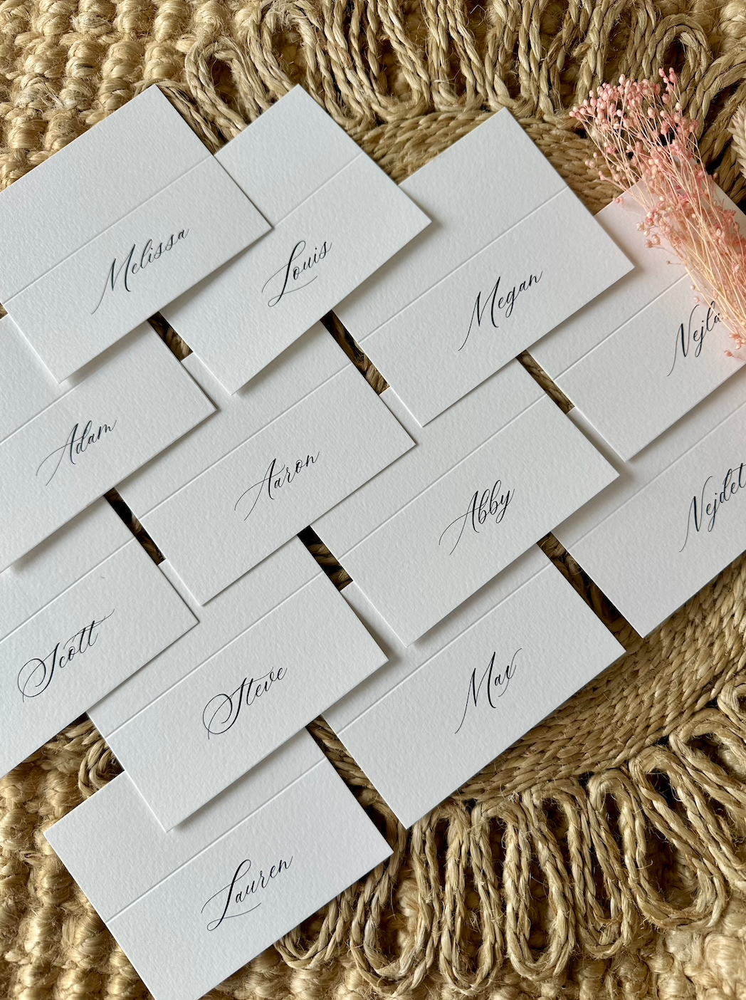 Traditional Calligraphy Personalised Folded Place Card Names