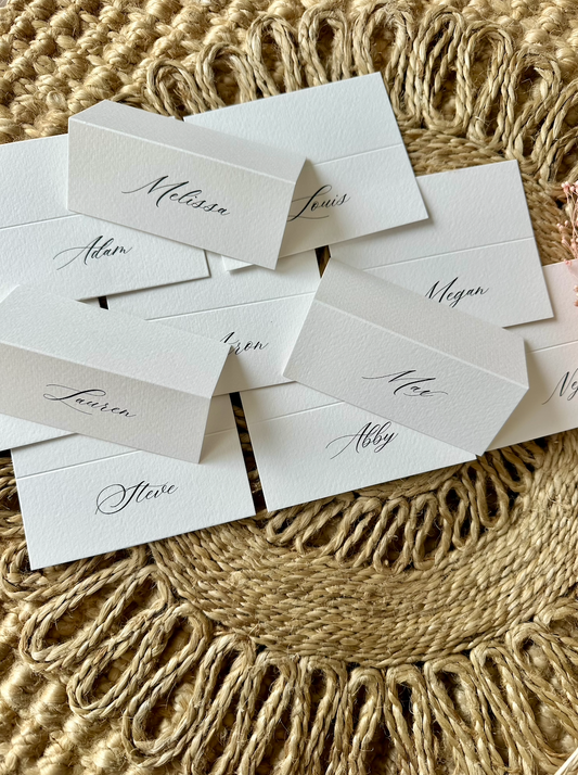 Traditional Calligraphy Personalised Folded Place Card Names