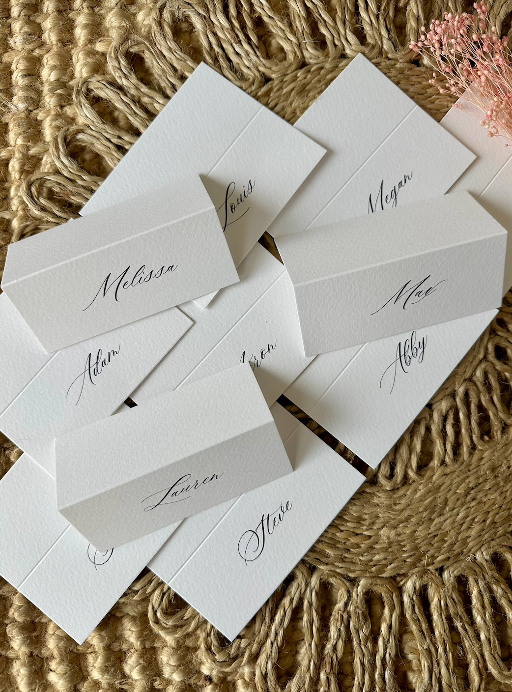 Traditional Calligraphy Personalised Folded Place Card Names