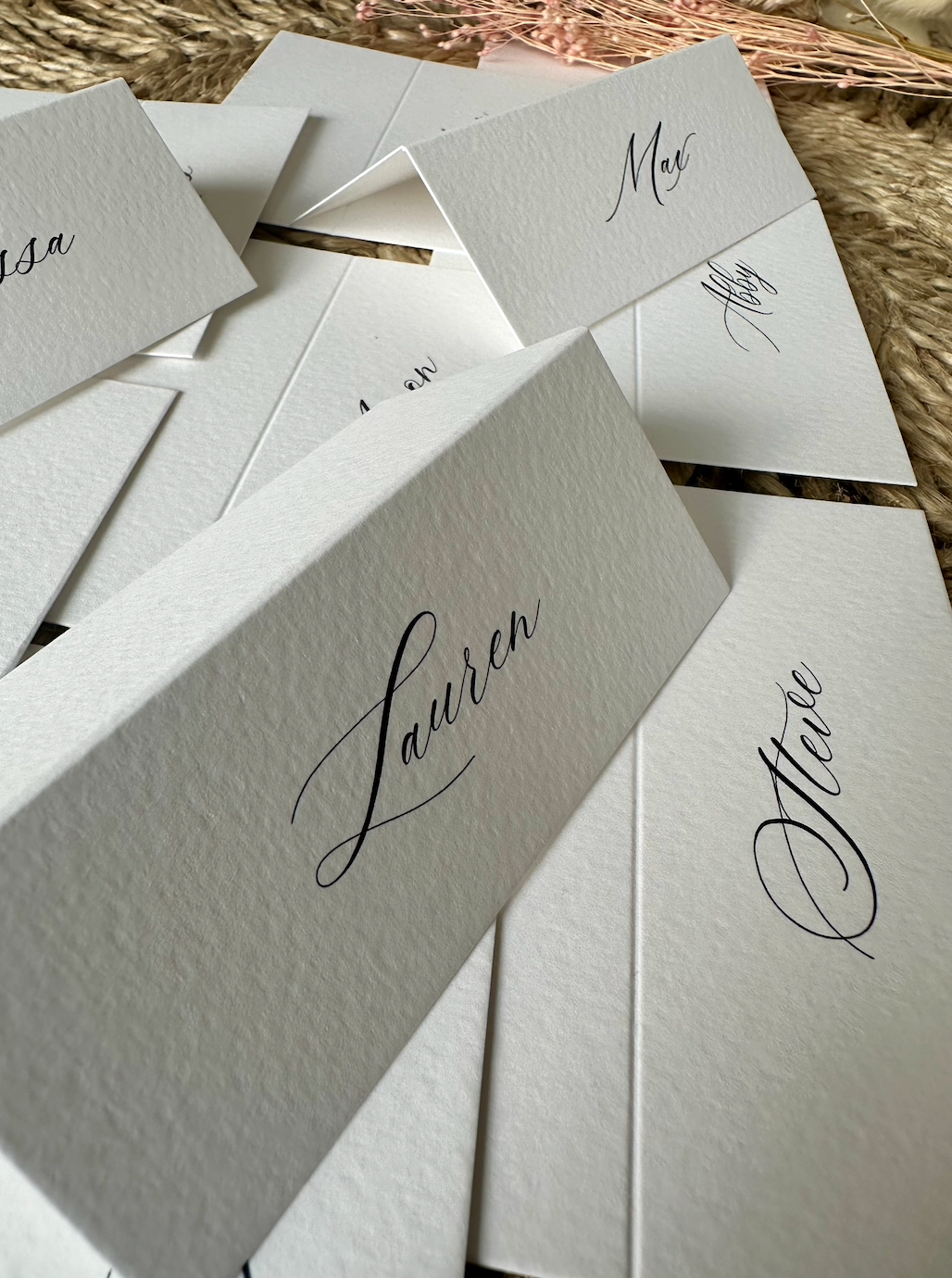 Traditional Calligraphy Personalised Folded Place Card Names