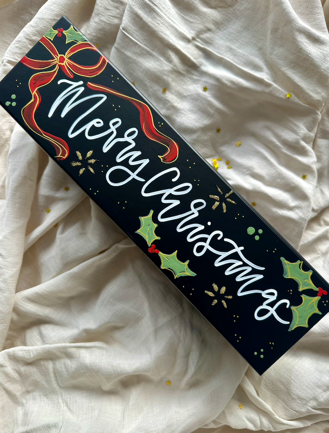 Hand Painted Personalised Christmas Wine Bottle Gift Box