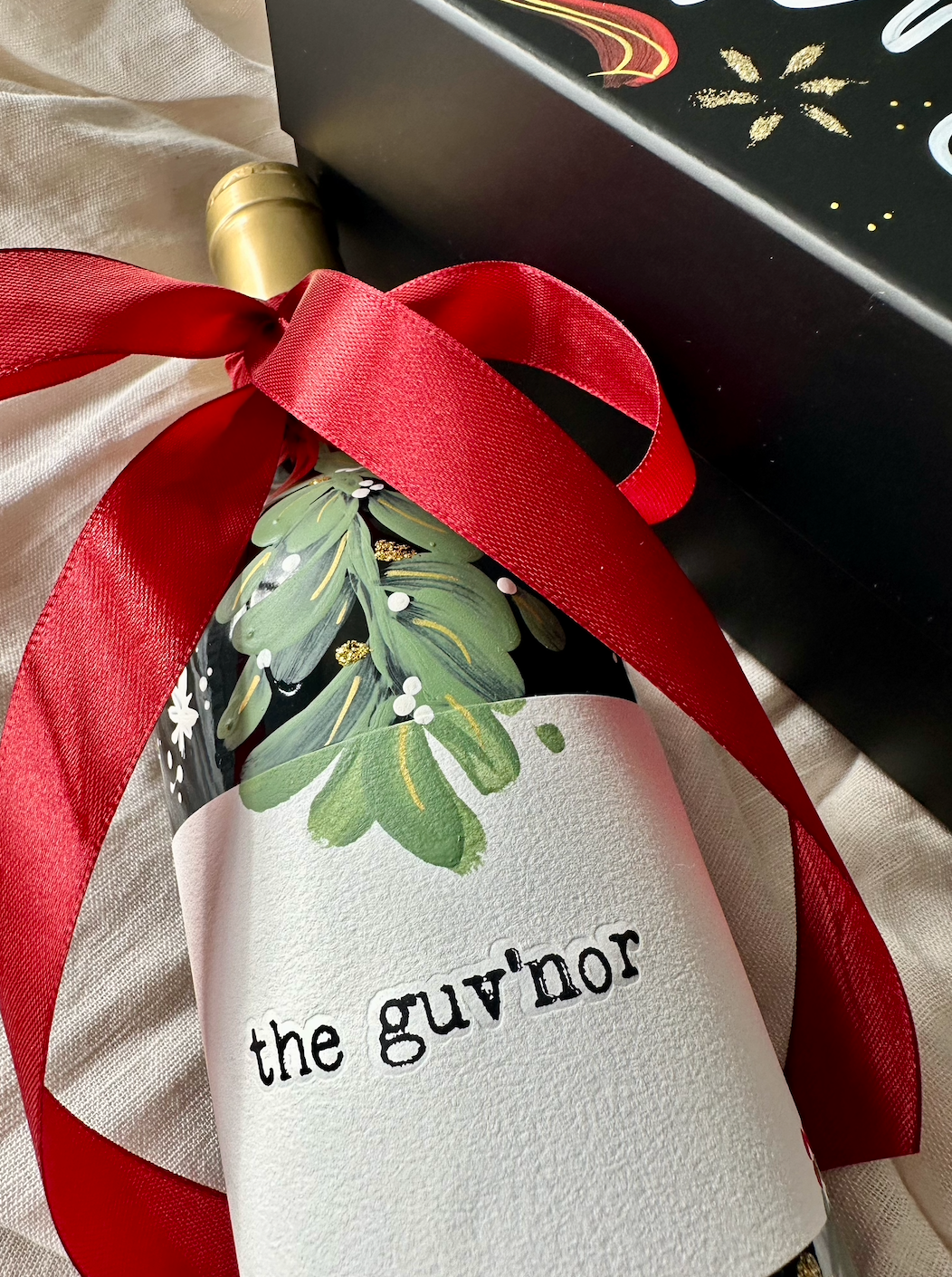 Hand Painted Personalised Christmas Wine Bottle Gift Box