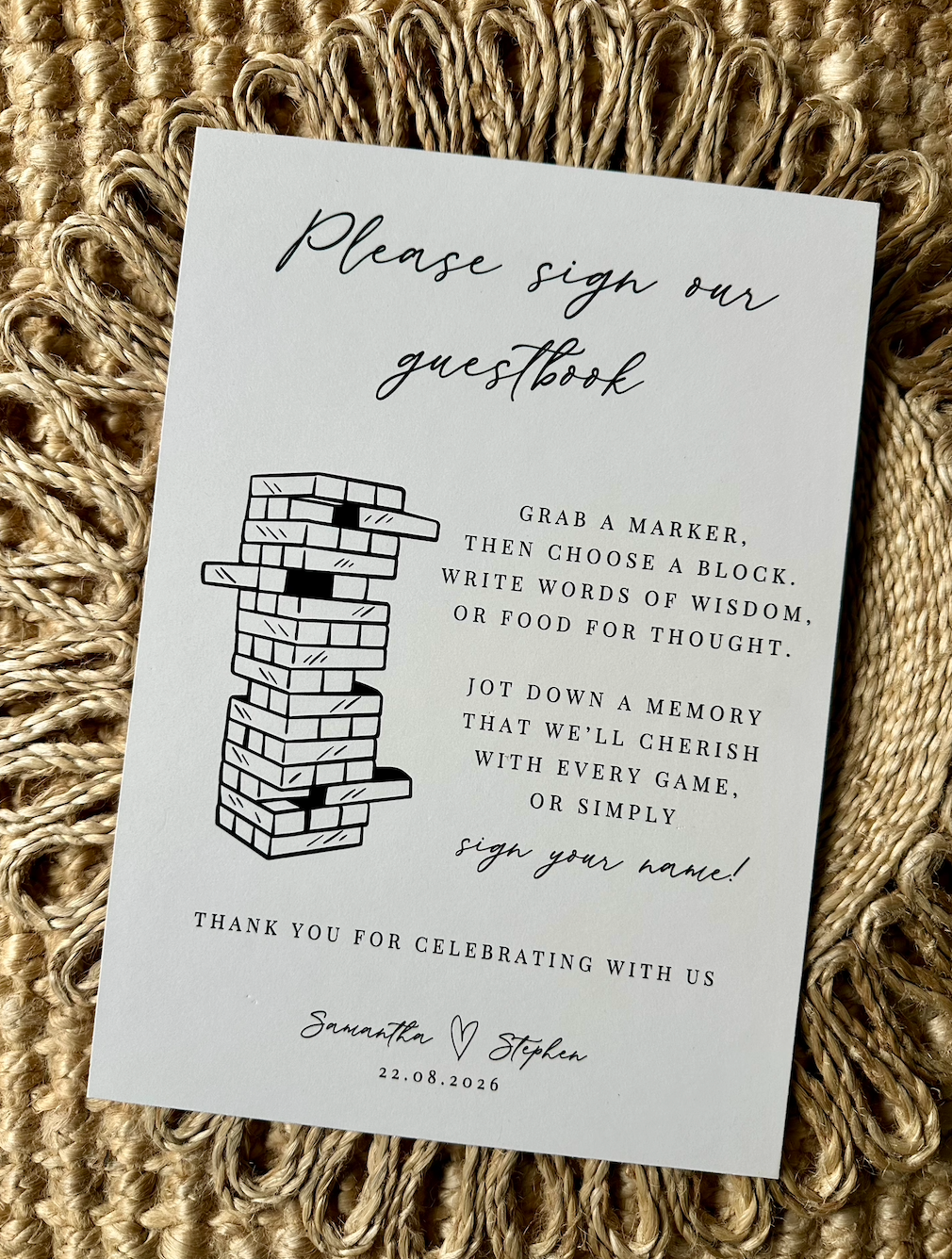 Personalised Jenga Wedding Guestbook Sign