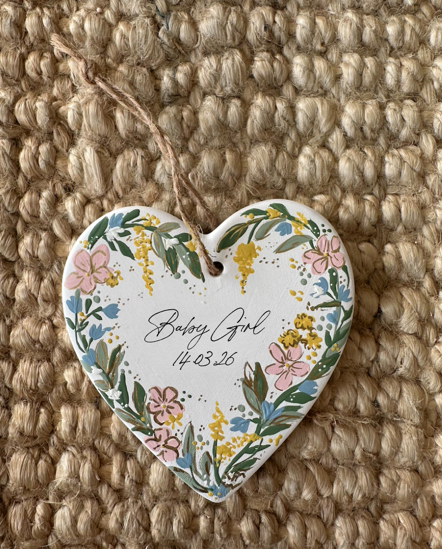 Hand Painted Floral Ceramic Heart Ornament