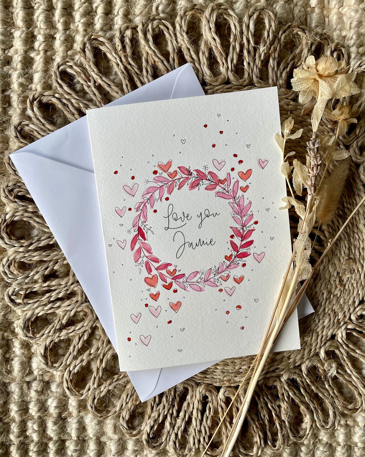 Personalised Pink Wreath Valentine's Day Card