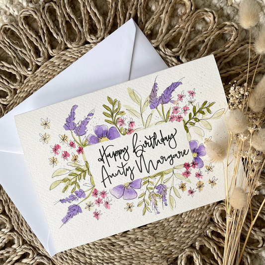 Mixed Floral Border Happy Birthday Card