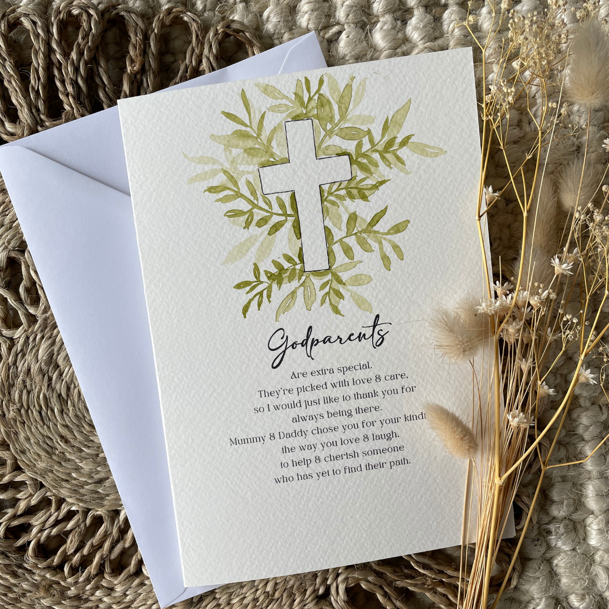 Personalised Botanical Godparents Christening Card