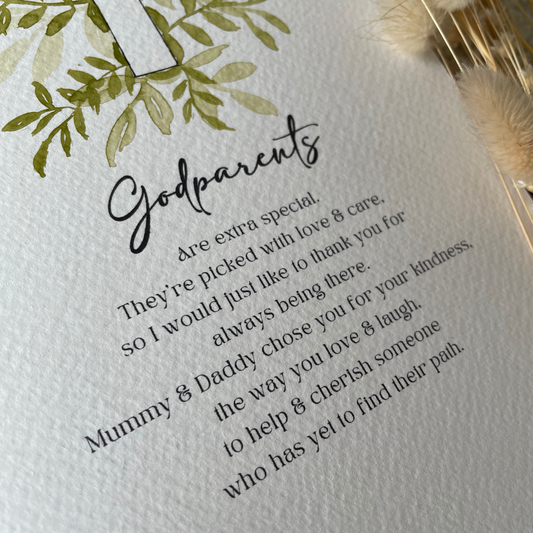 Personalised Botanical Godparents Christening Card