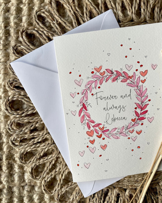 Personalised Pink Wreath Valentine's Day Card