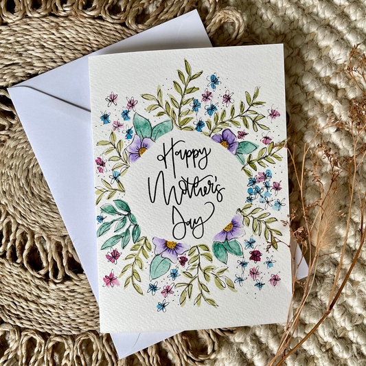 Happy Mother's Day Floral Wreath Card