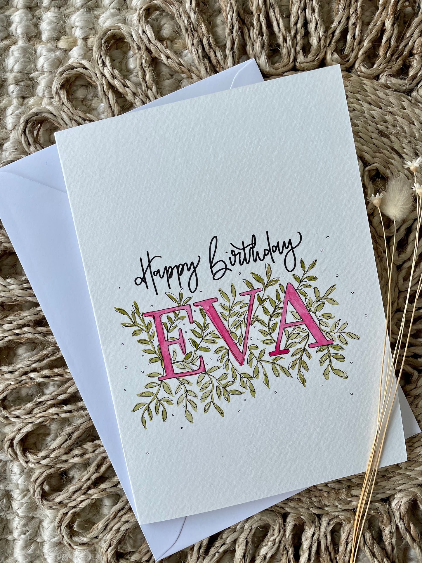 Personalised Botanical Happy Birthday Name Card