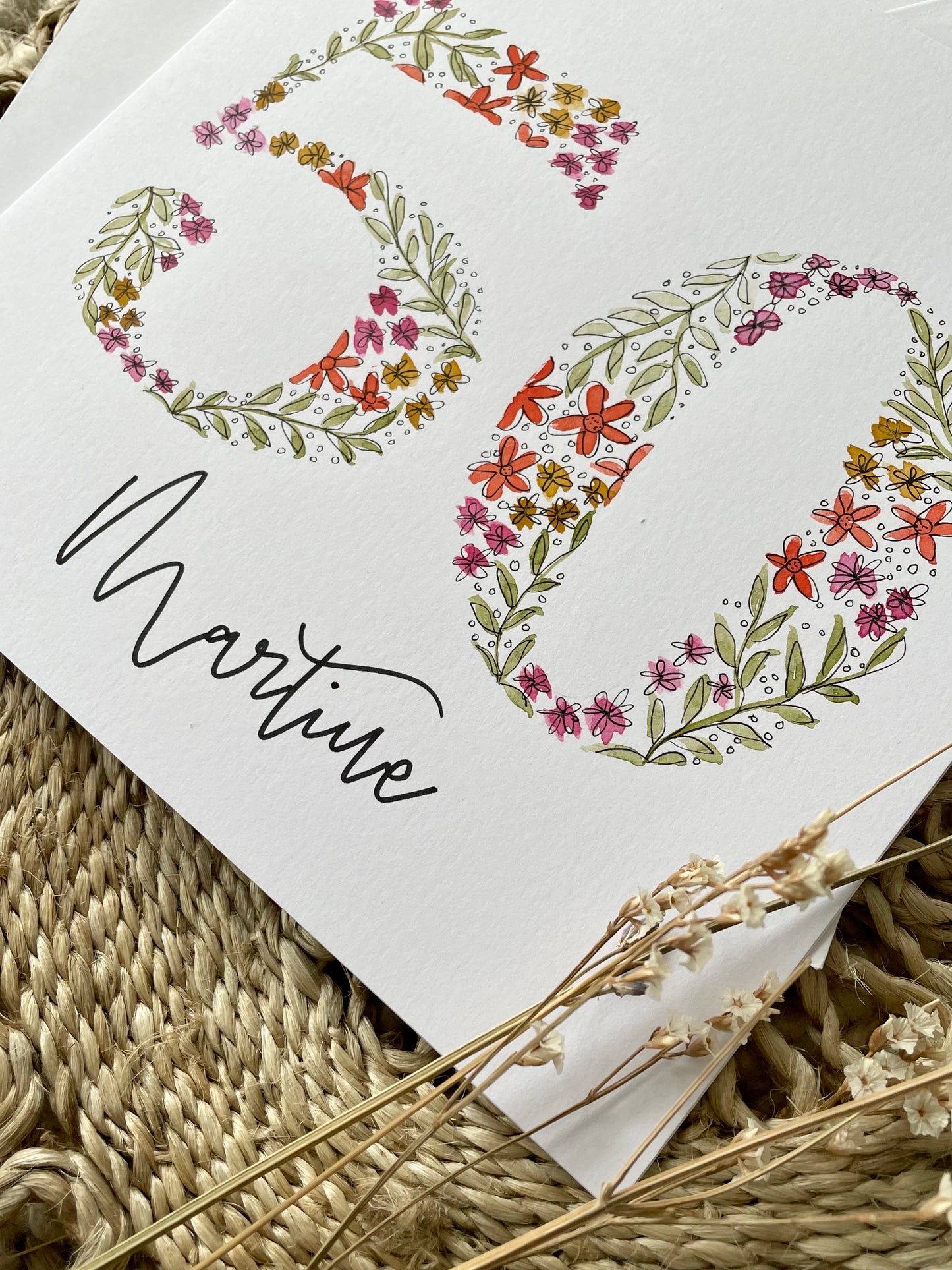 Large Floral Number Card