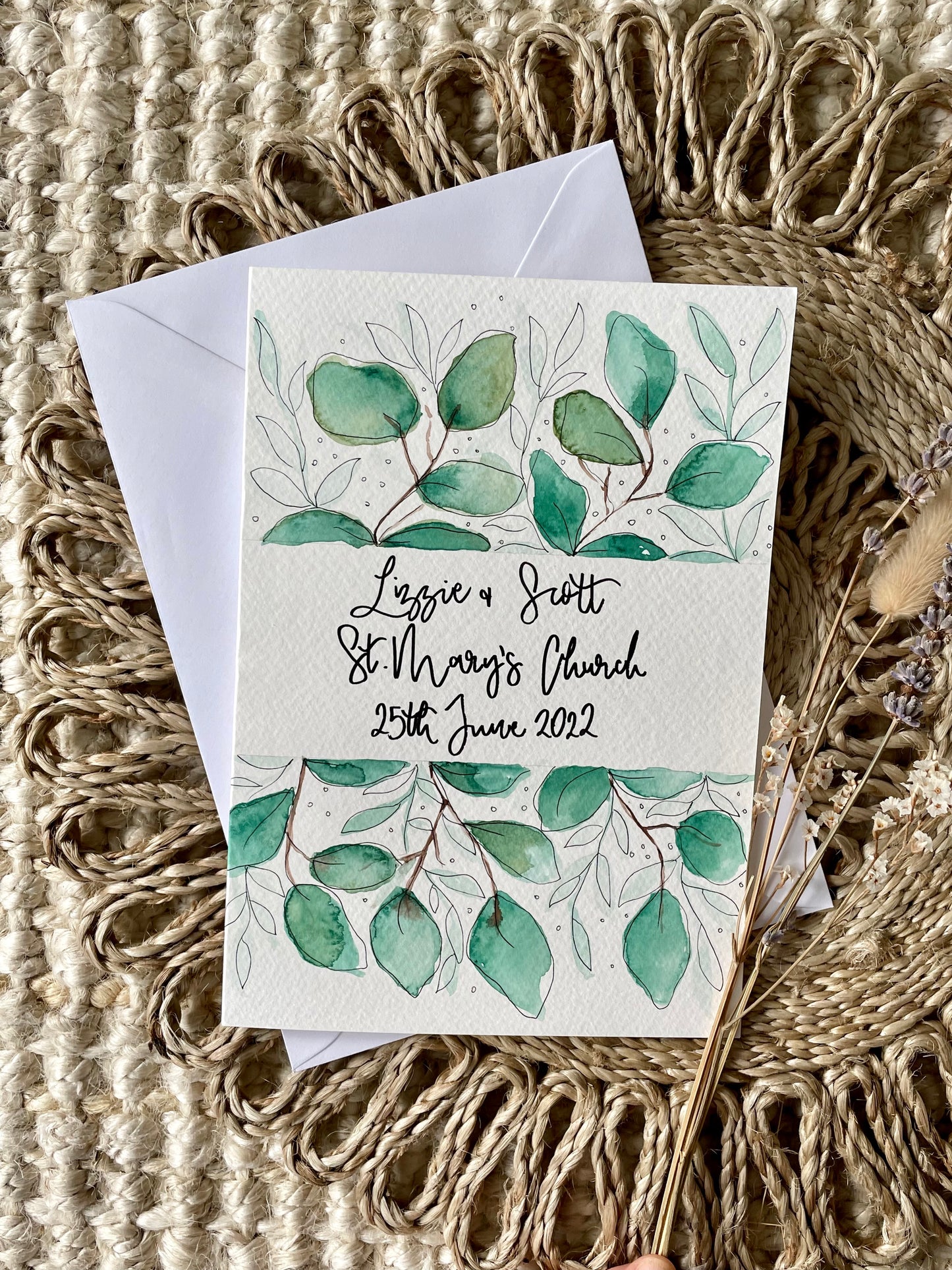Personalised Large Leaf Botanical Wedding Card