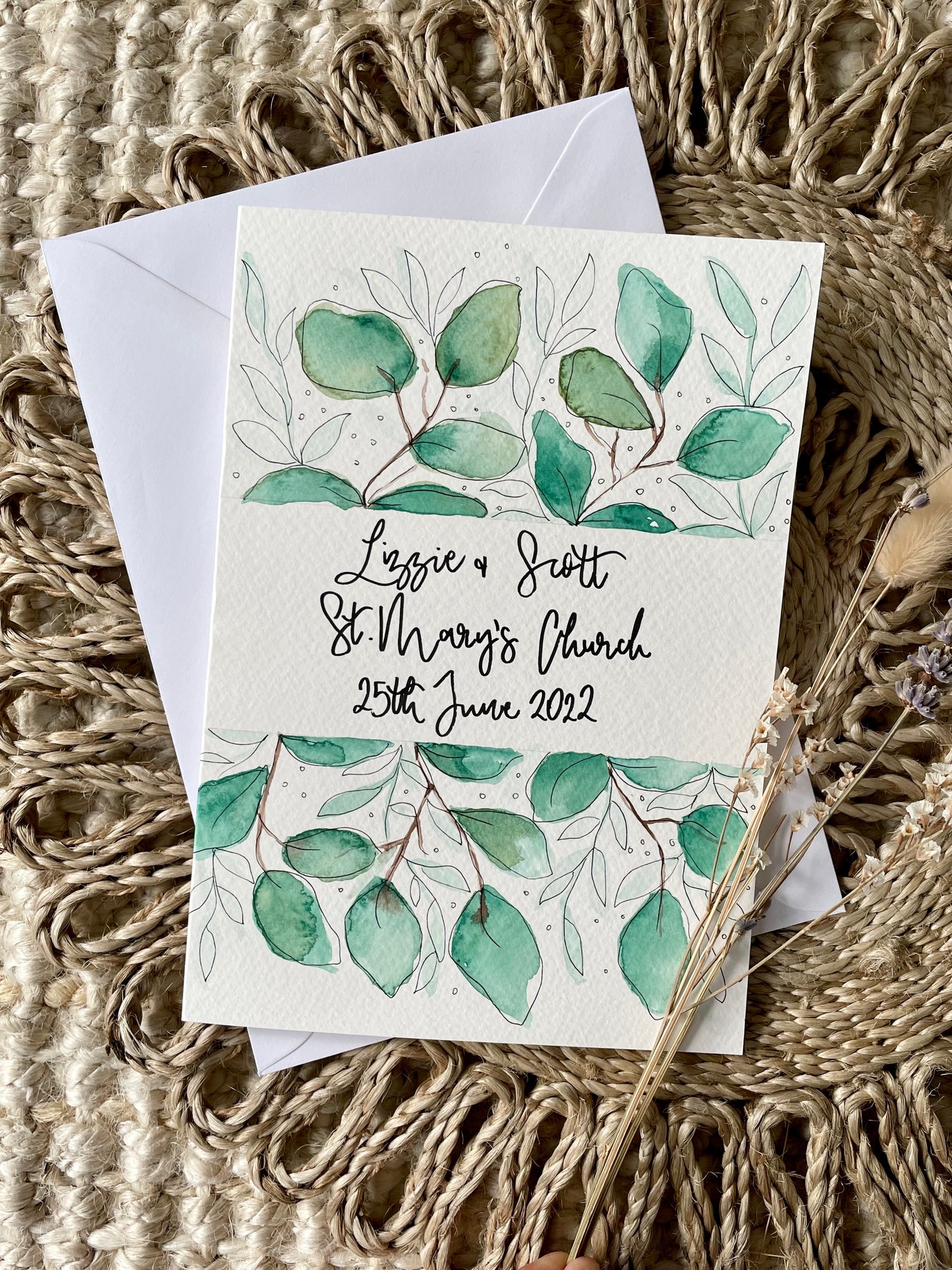 Personalised Large Leaf Botanical Wedding Card