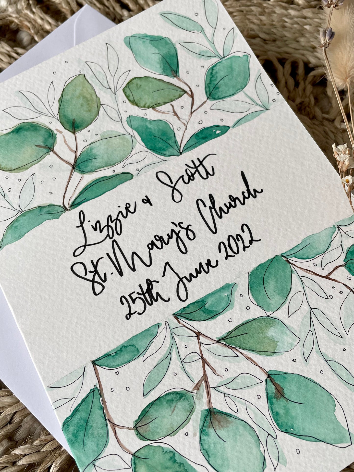 Personalised Large Leaf Botanical Wedding Card