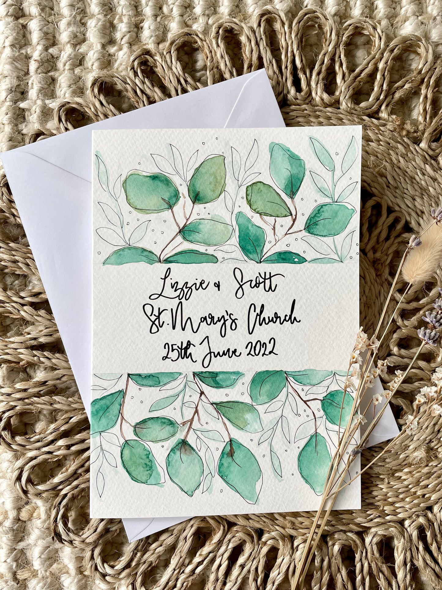 Personalised Large Leaf Botanical Wedding Card