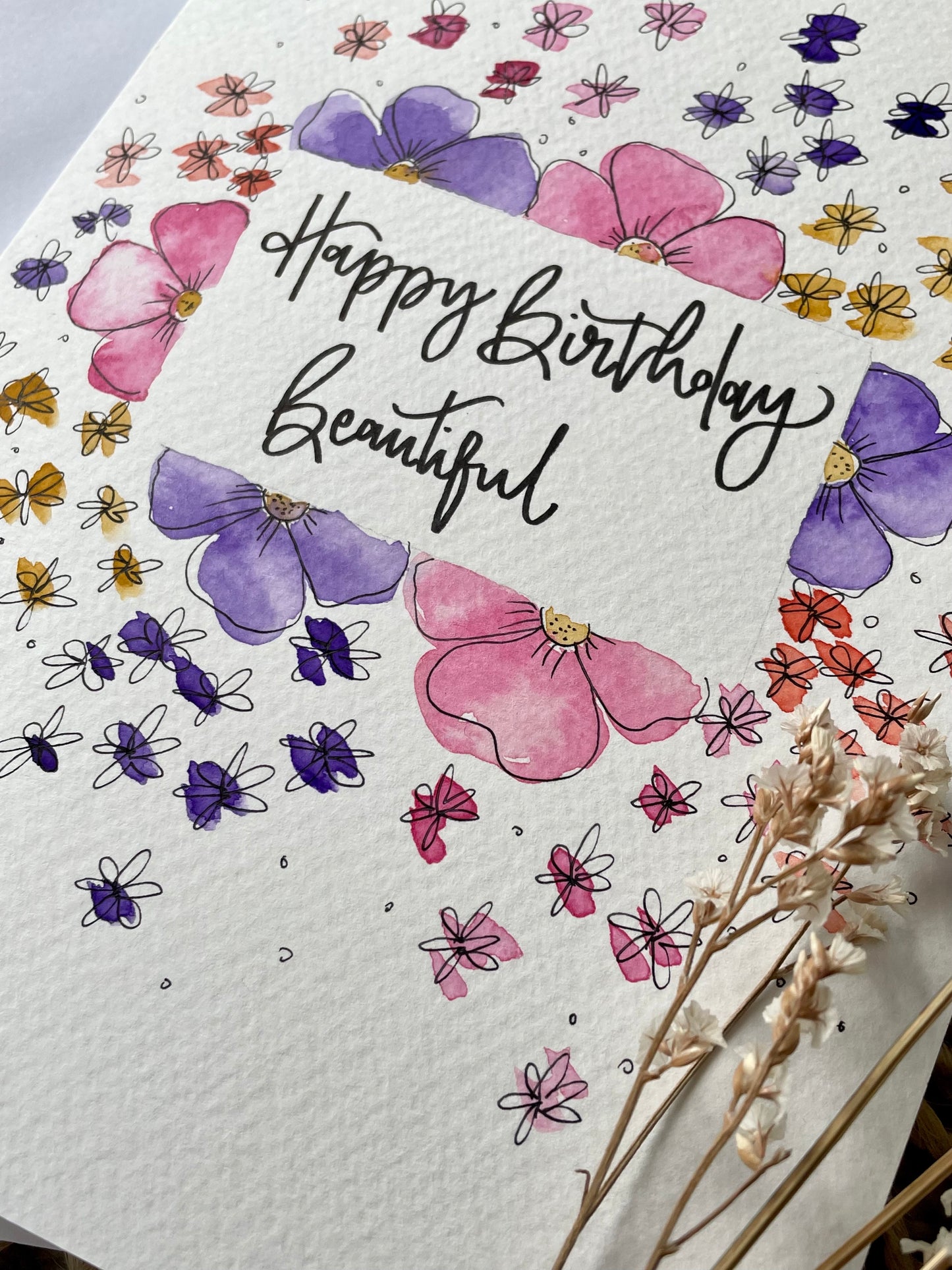 Pink & Purple Floral Birthday Card