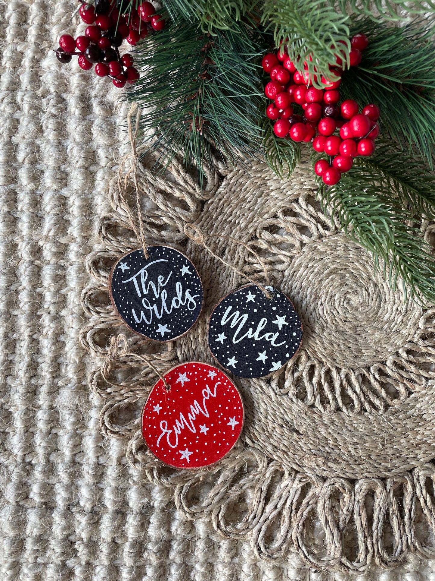 Personalised Hand Painted Wood Slice Christmas Tree Decoration