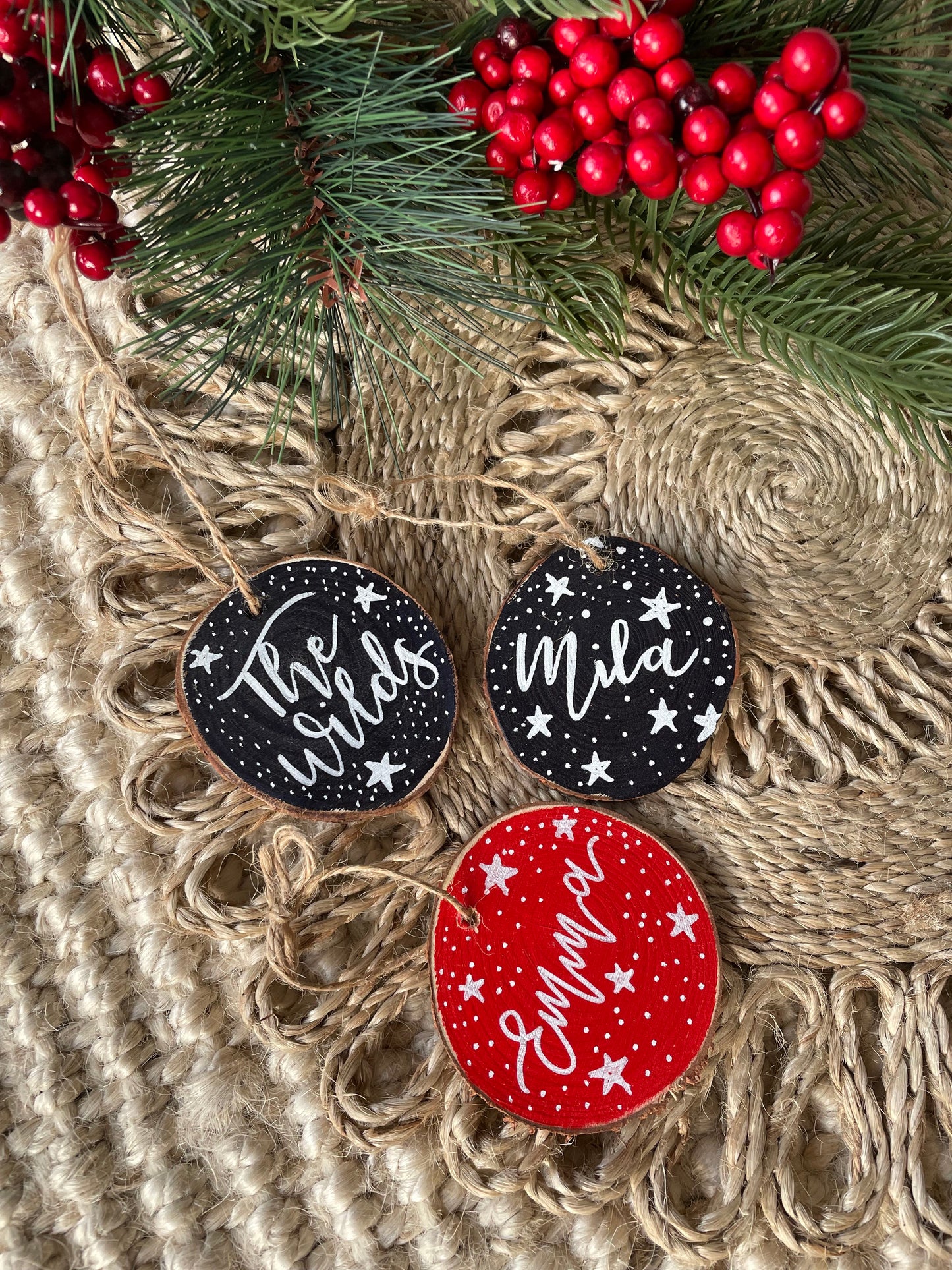 Personalised Hand Painted Wood Slice Christmas Tree Decoration