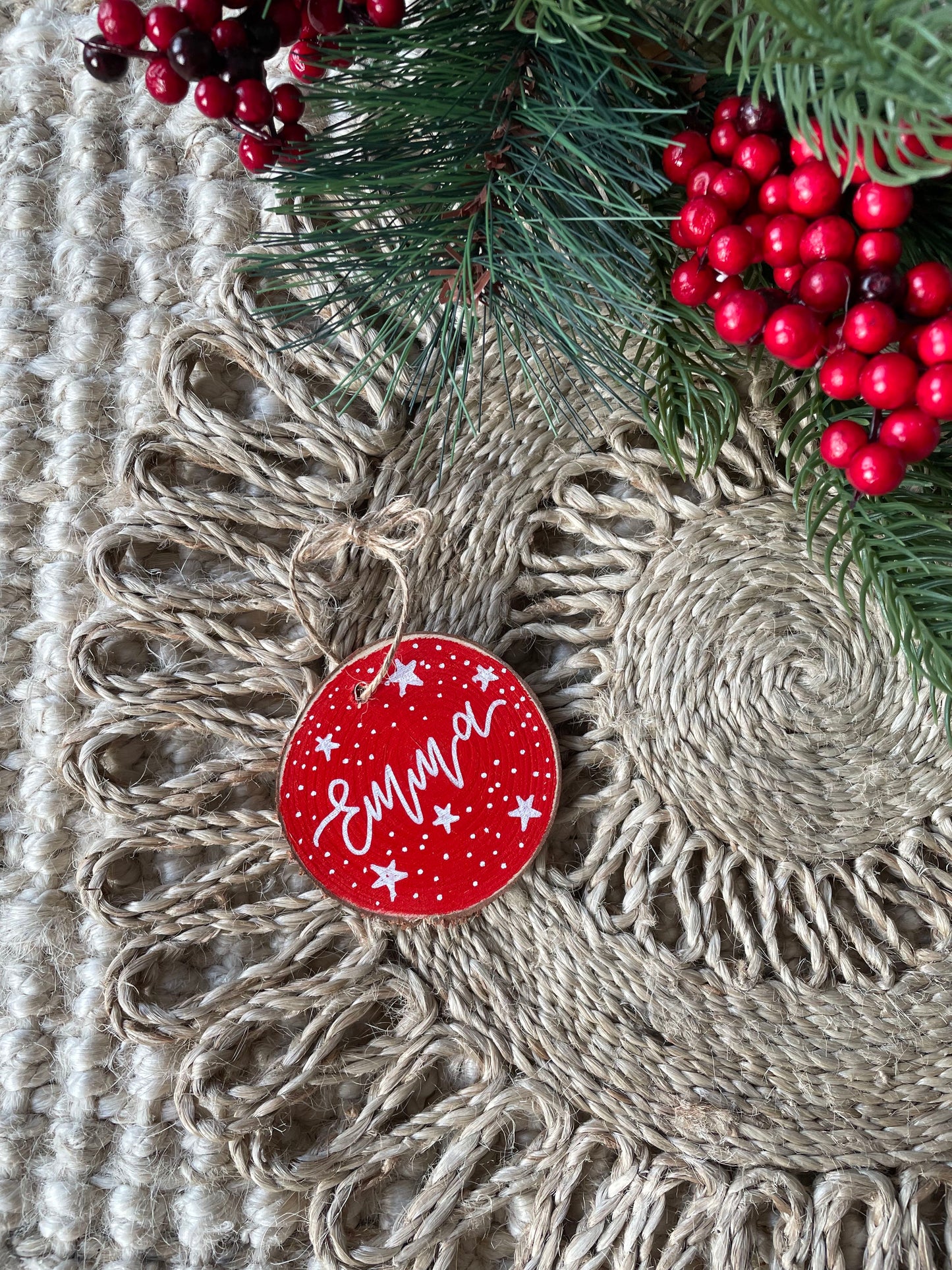 Personalised Hand Painted Wood Slice Christmas Tree Decoration