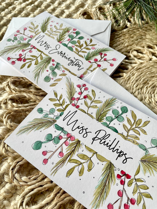 Personalised Christmas Teacher Name Card