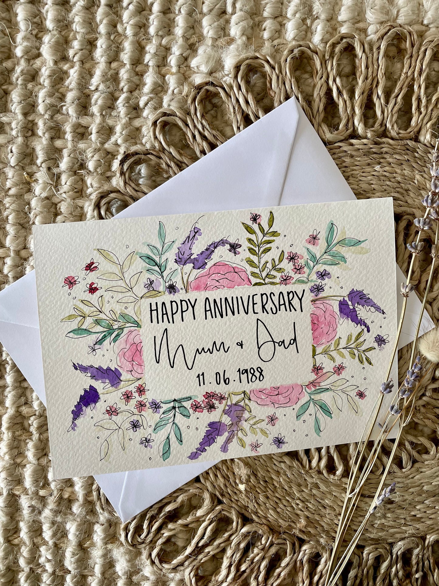 Pink & Purple Floral Anniversary Card