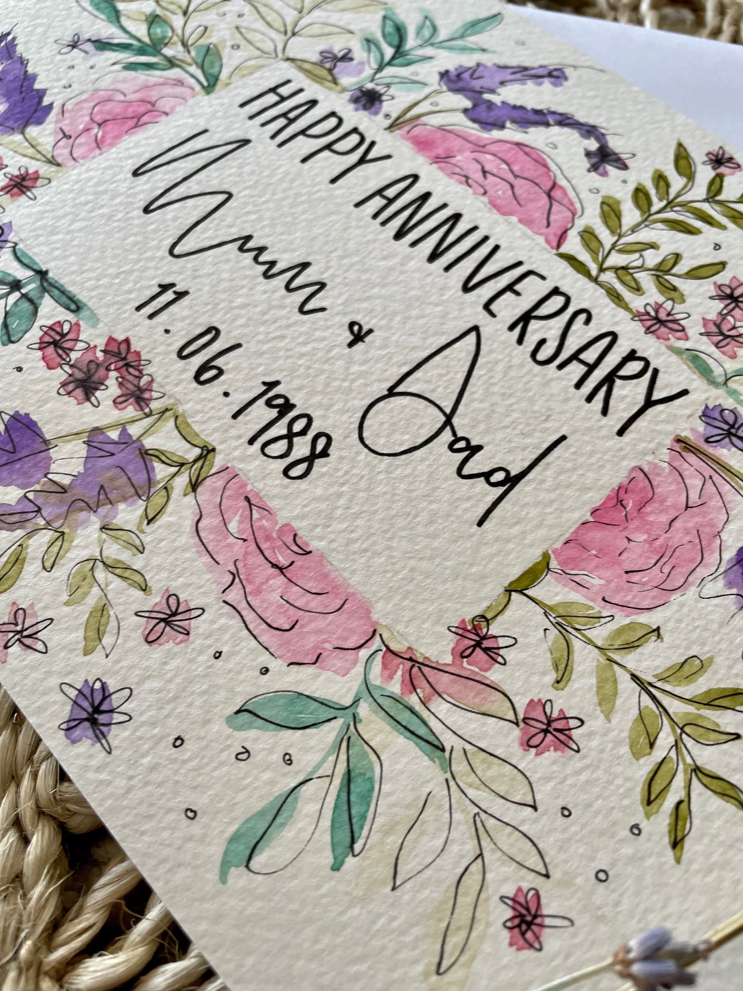 Pink & Purple Floral Anniversary Card