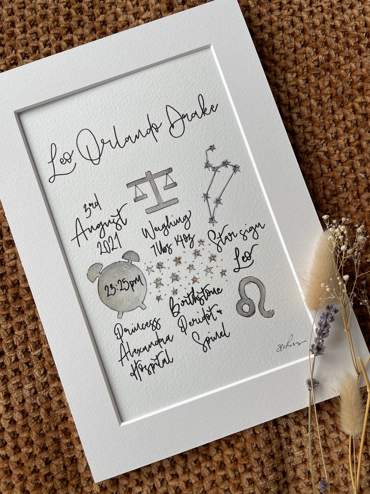 Personalised Baby Birth Details Illustration