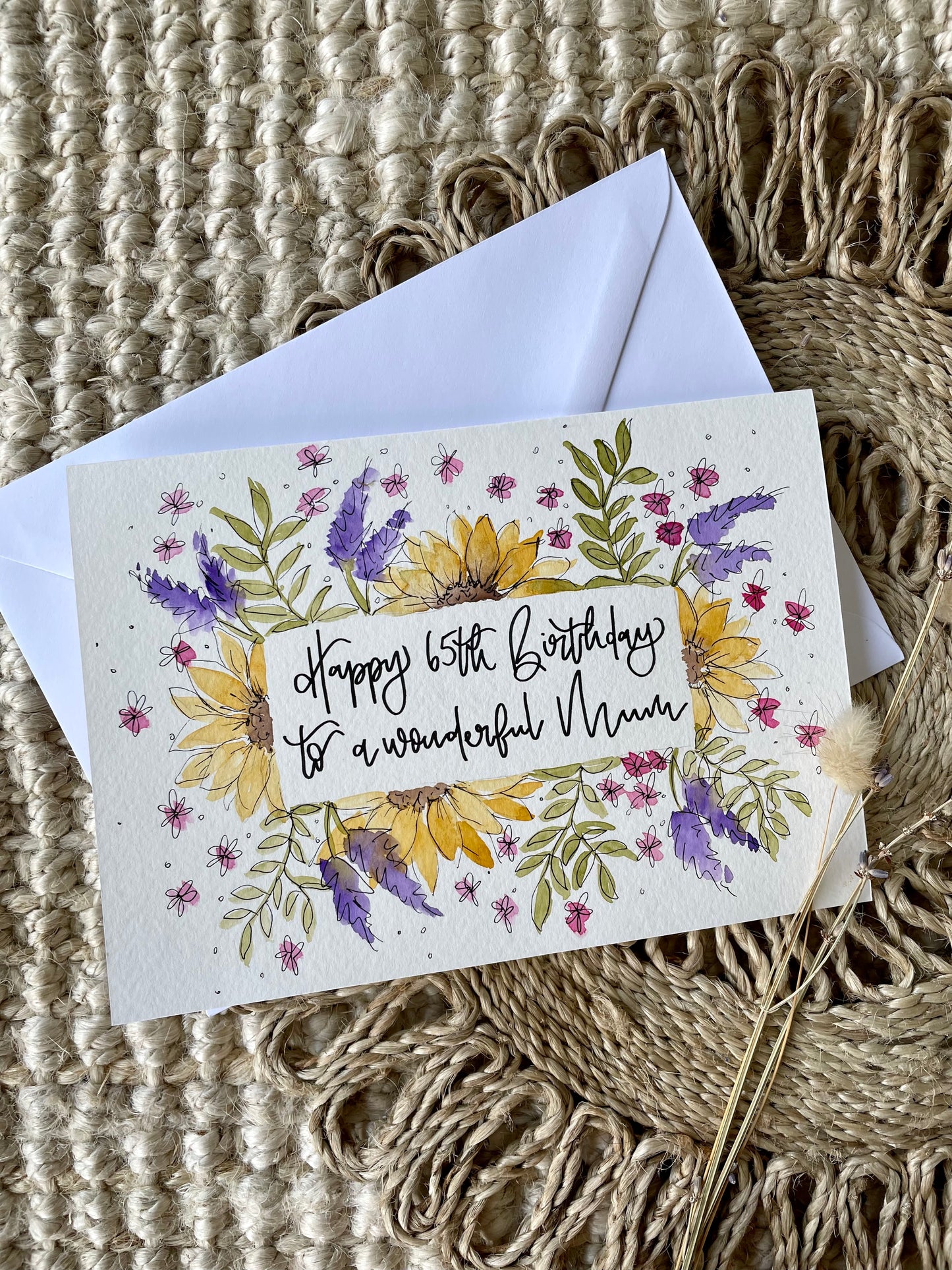 Sunflower Mixed Floral Happy Birthday Name Card