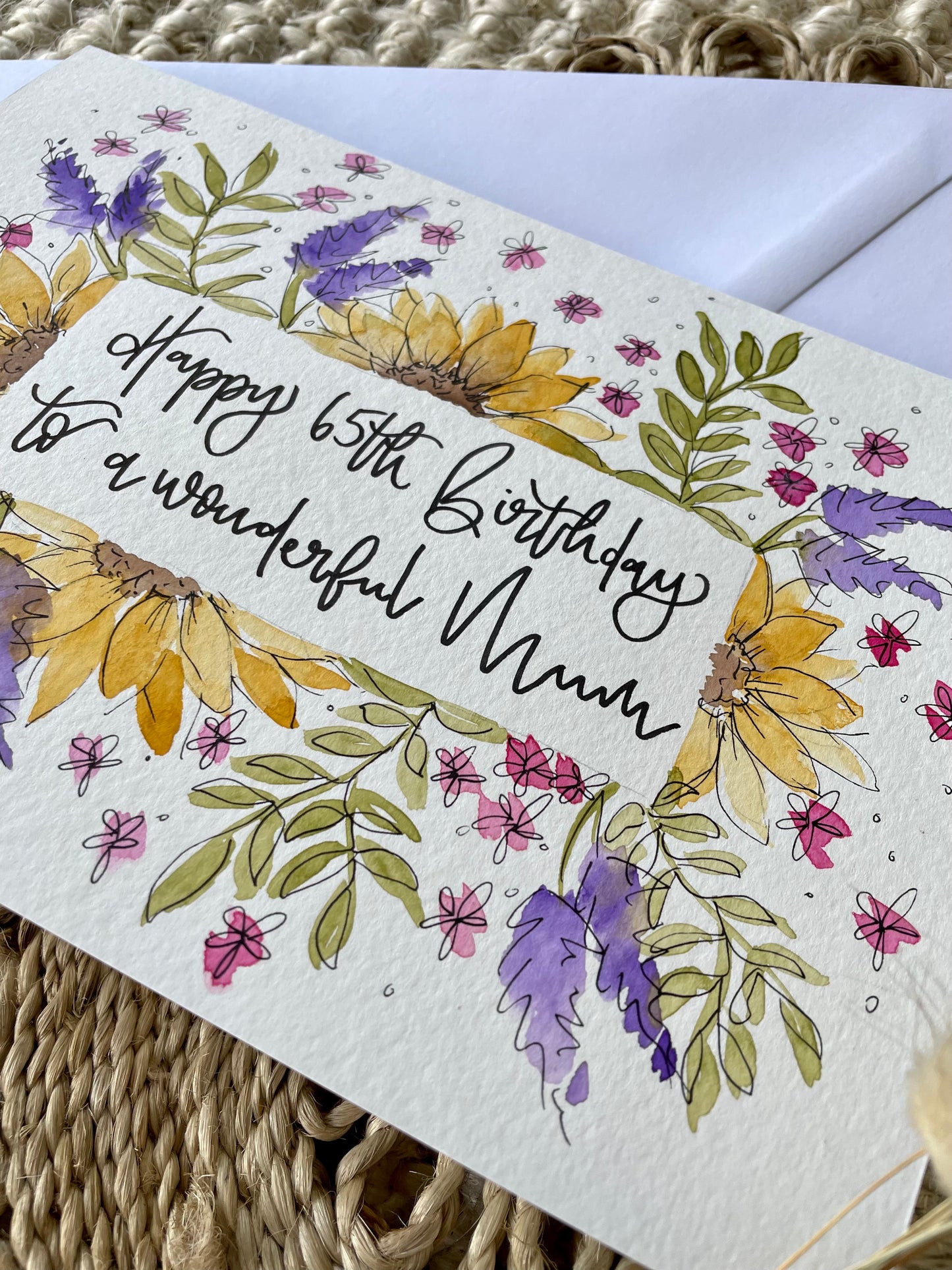 Sunflower Mixed Floral Happy Birthday Name Card