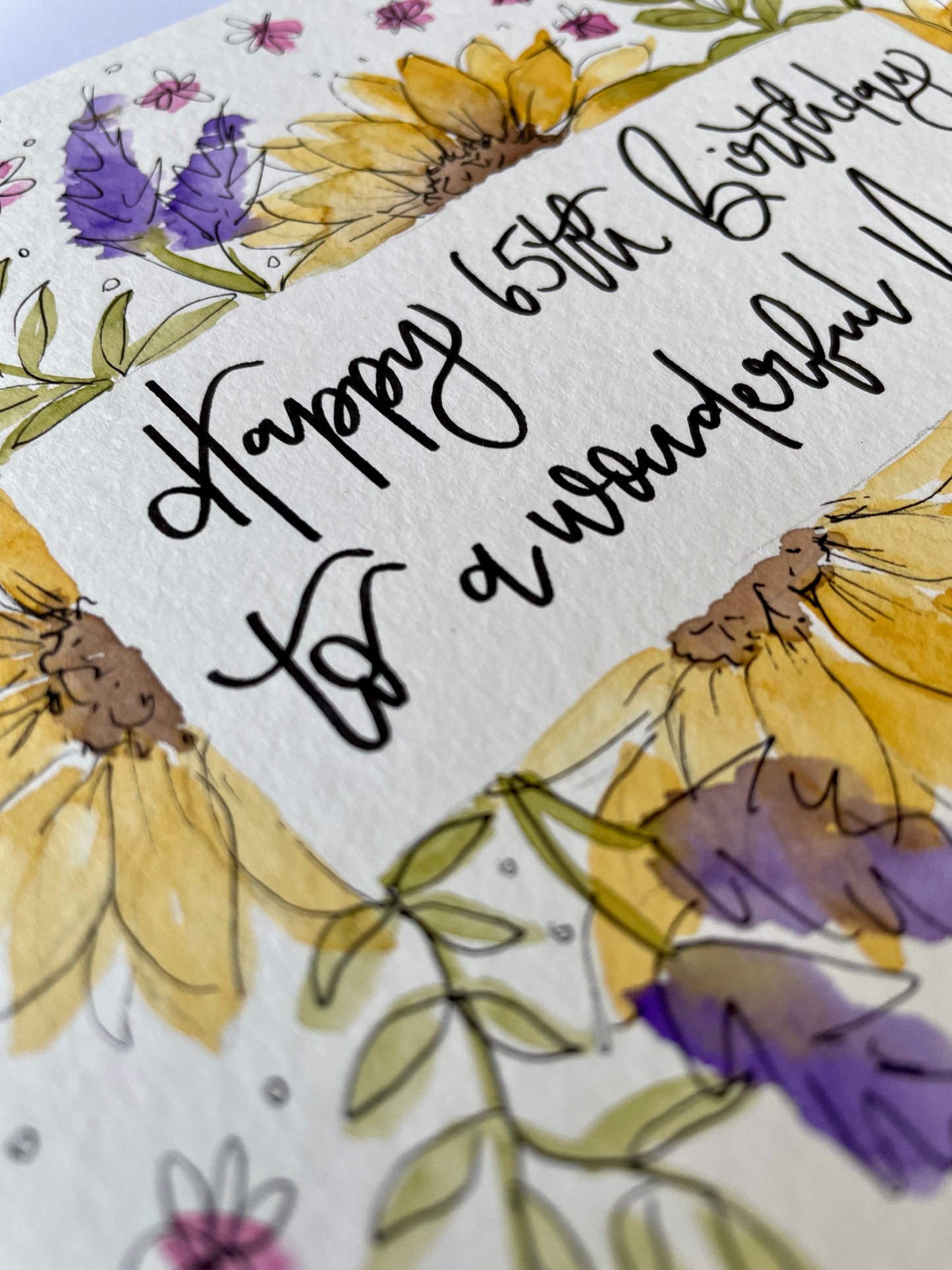Sunflower Mixed Floral Happy Birthday Name Card